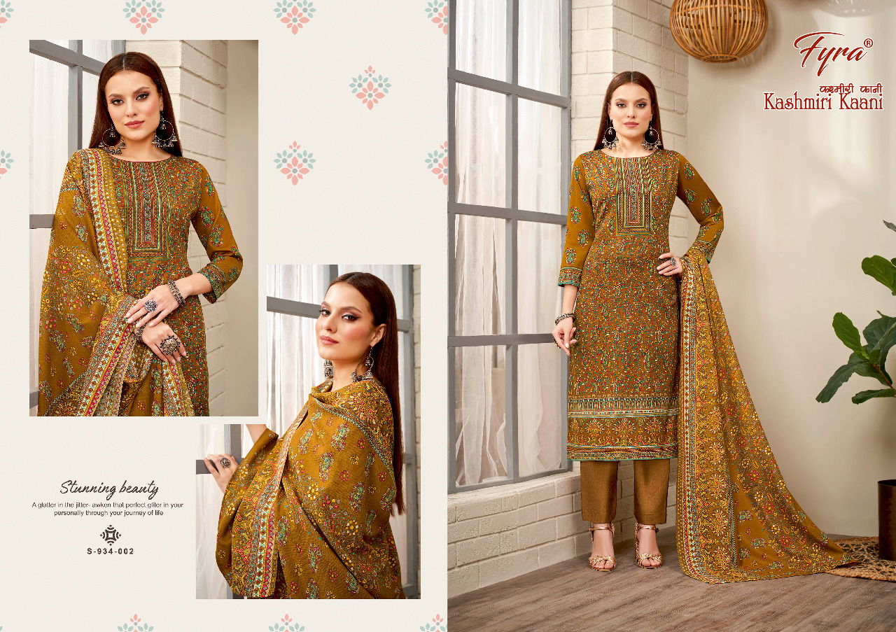 Fyra Kashmiri Kaani 2 Casual Daily Wear Pashmina Dress material Collection 